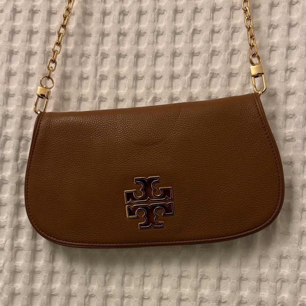 Tory Burch Tan Leather Cross Body Bag with Gold Chain